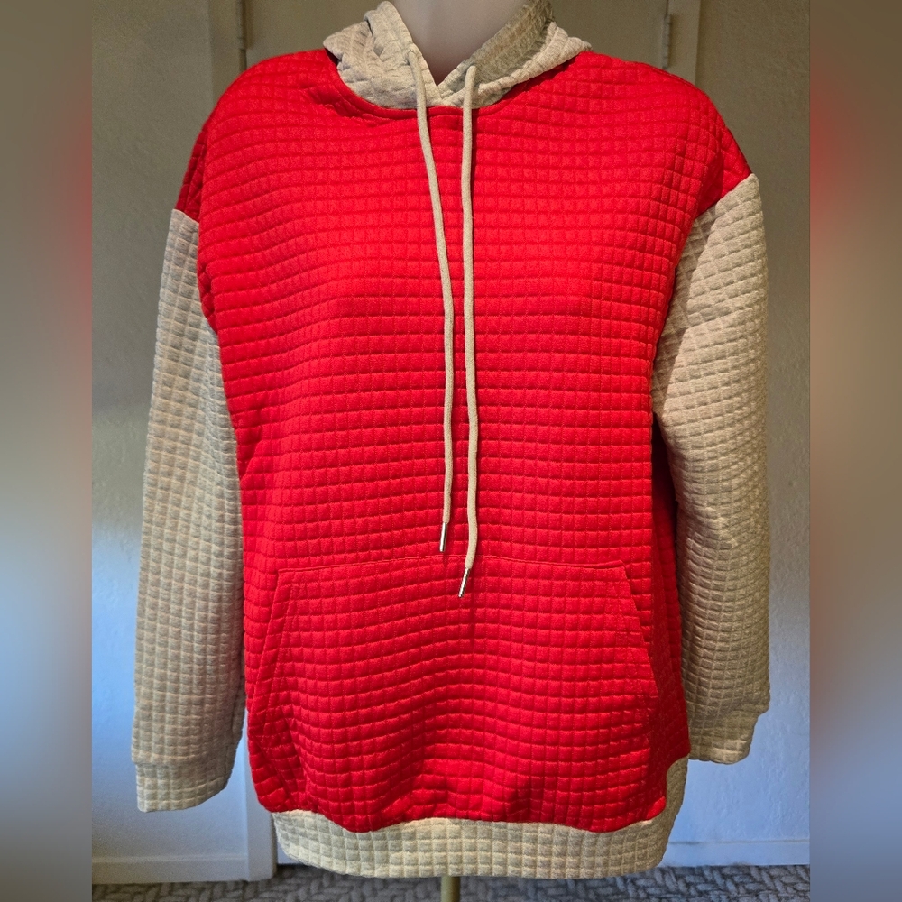Red and Gray Quilted Women's Hoodie NEW